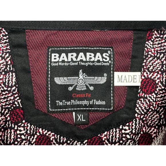 Barabas Men's Long Sleeve Red Black Geo Print Button Up Shirt - Size XL - Picture 3 of 4